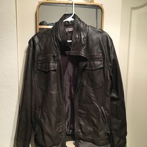 Faux Leather Moto Jacket Hidden Hood